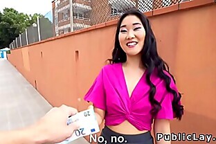 Small tits Asian bangs stranger in public